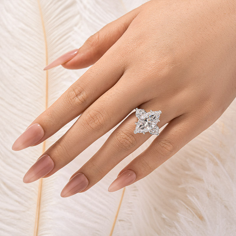 Louily Marquise Cut Three Stone Engagement Ring In Sterling Silver