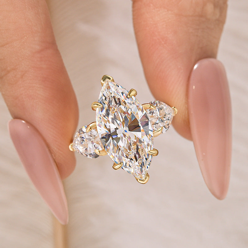 Louily Marquise Cut Three Stone Engagement Ring In Sterling Silver