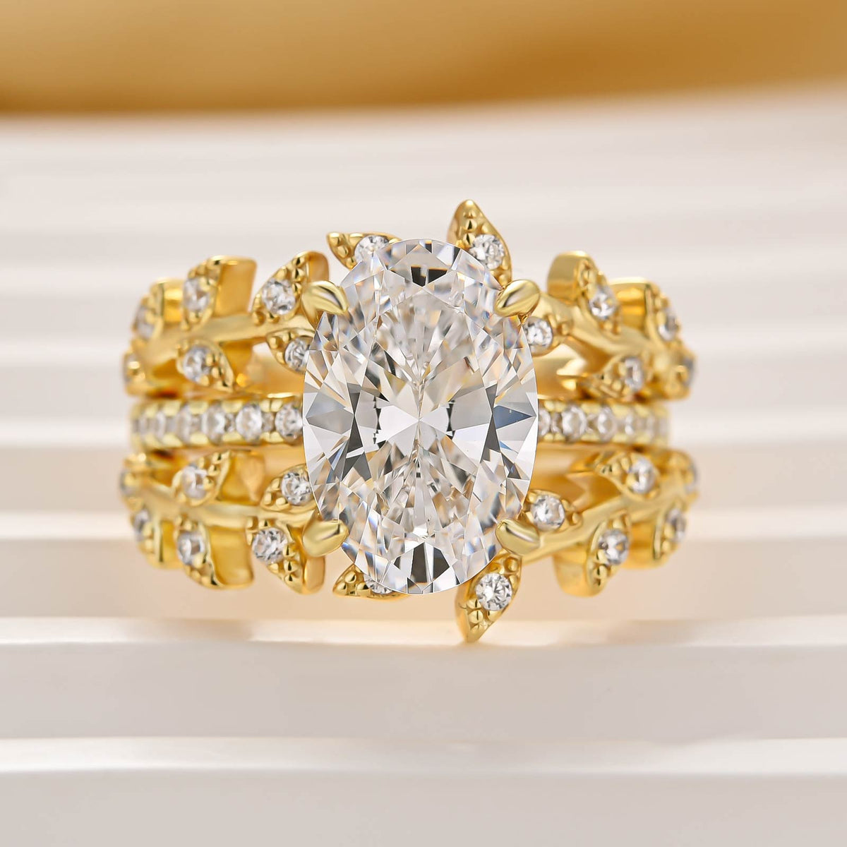 Nature-Inspired Enhancer 4.0Ct Oval Cut Double Vine Leaf Wedding Ring Sets