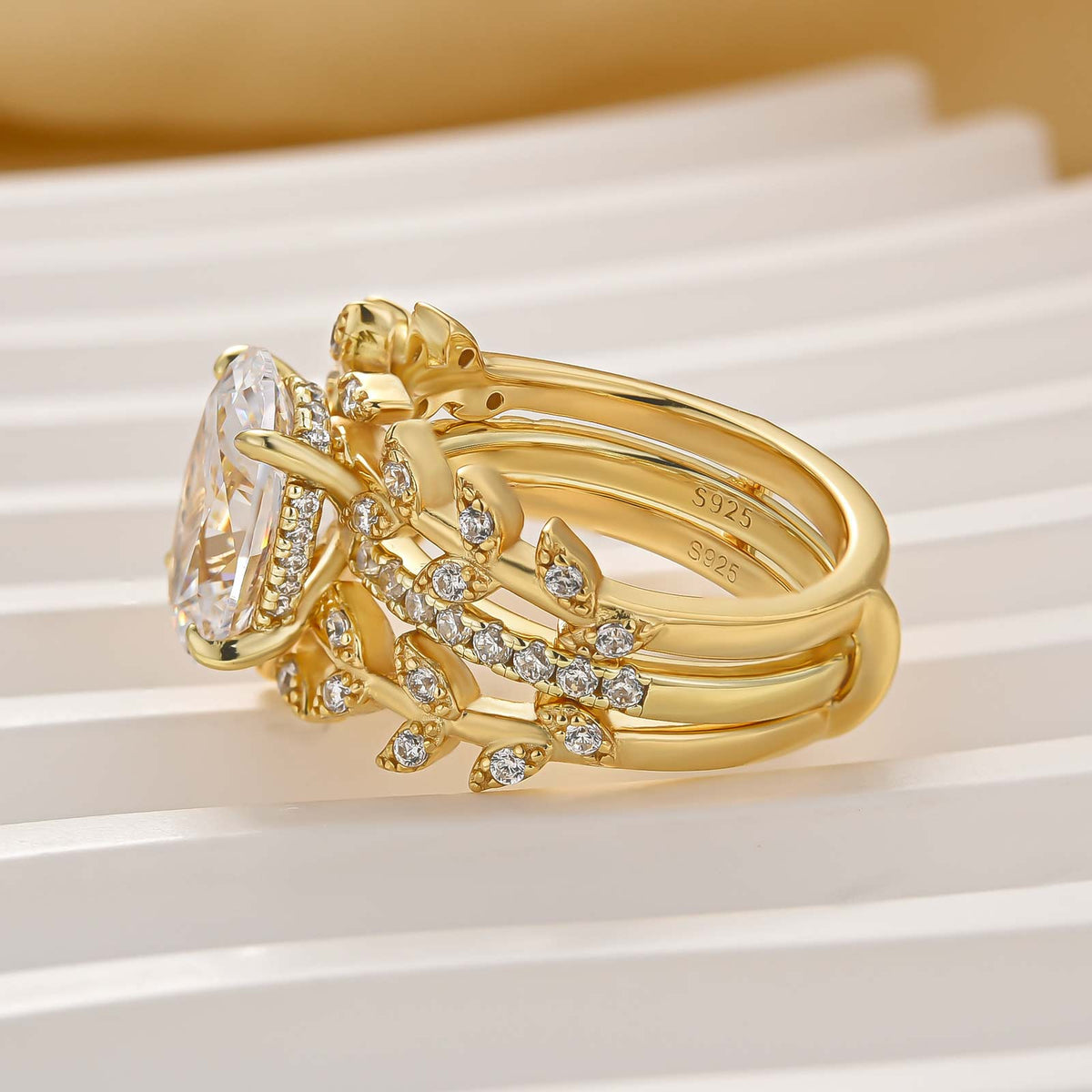 Nature-Inspired Enhancer 4.0Ct Oval Cut Double Vine Leaf Wedding Ring Sets