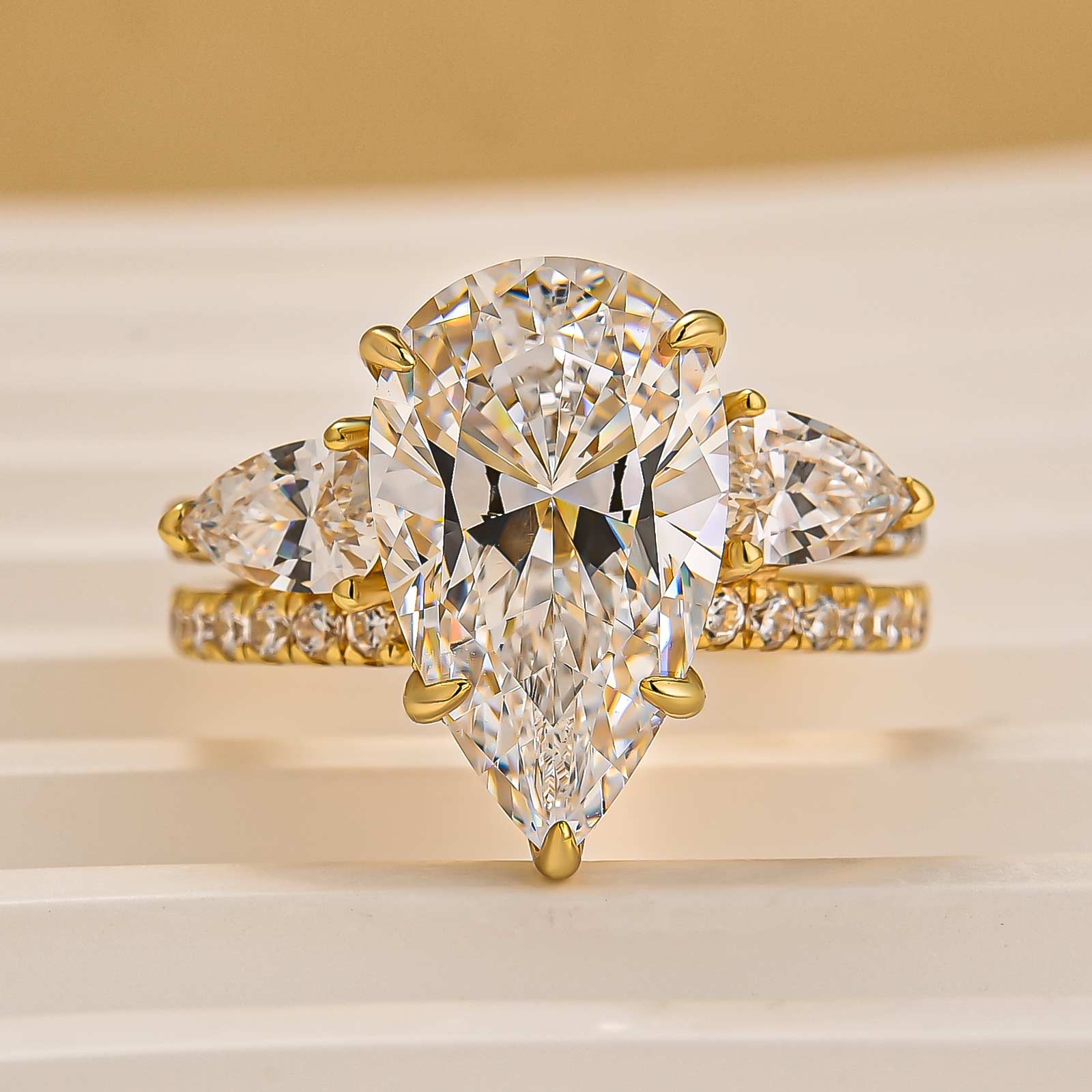 4.5Ct Pear Cut Engagement Ring With Open Engagement Ring Enhancer