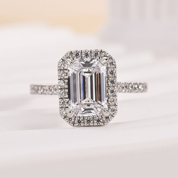 Louily Attractive Halo Emerald Cut Engagement Ring