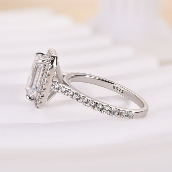 Louily Attractive Halo Emerald Cut Engagement Ring