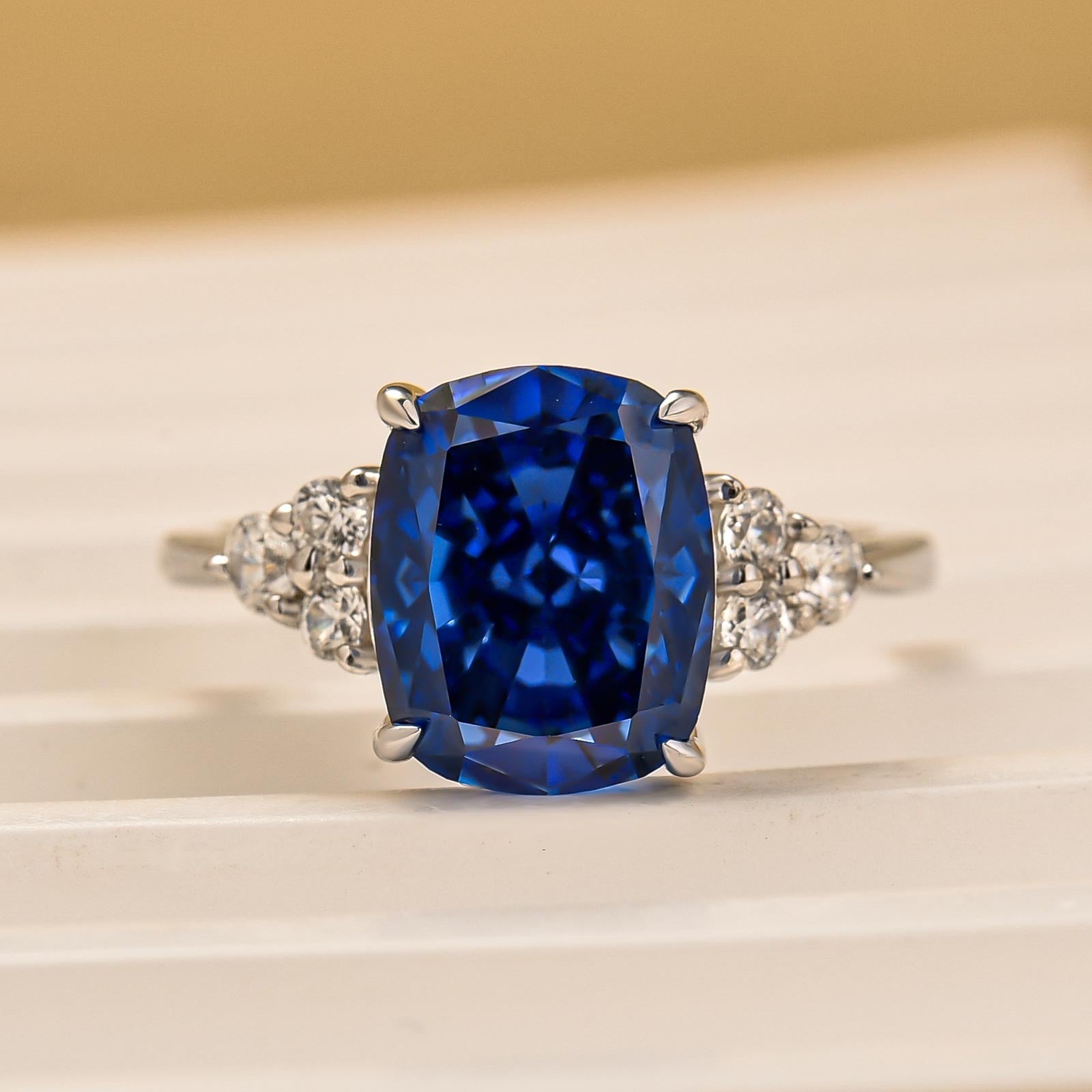 4.0Ct Cushion Cut Side Stone Engagement Ring Travel Ring In Sterling Silver