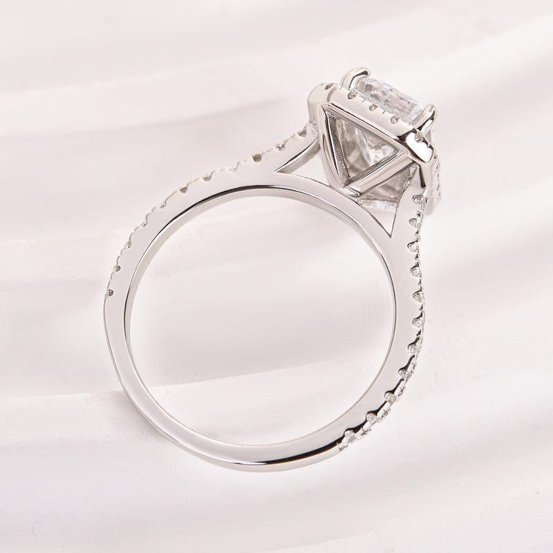 Louily Attractive Halo Emerald Cut Engagement Ring - louilyjewelry