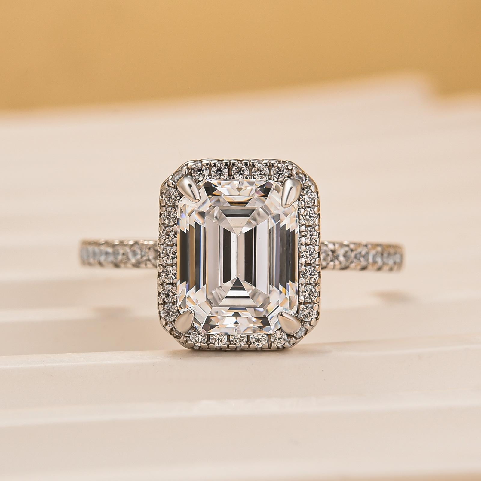 Fancy 2.5Ct Emerald Cut Halo Engagement Ring For Woman In Sterling Silver