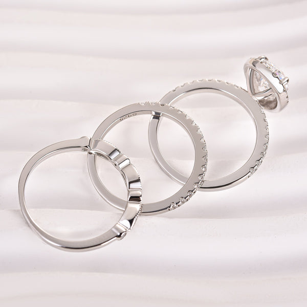 Louily Halo Pear Cut 3-Pieces Wedding Ring Set In Sterling Silver