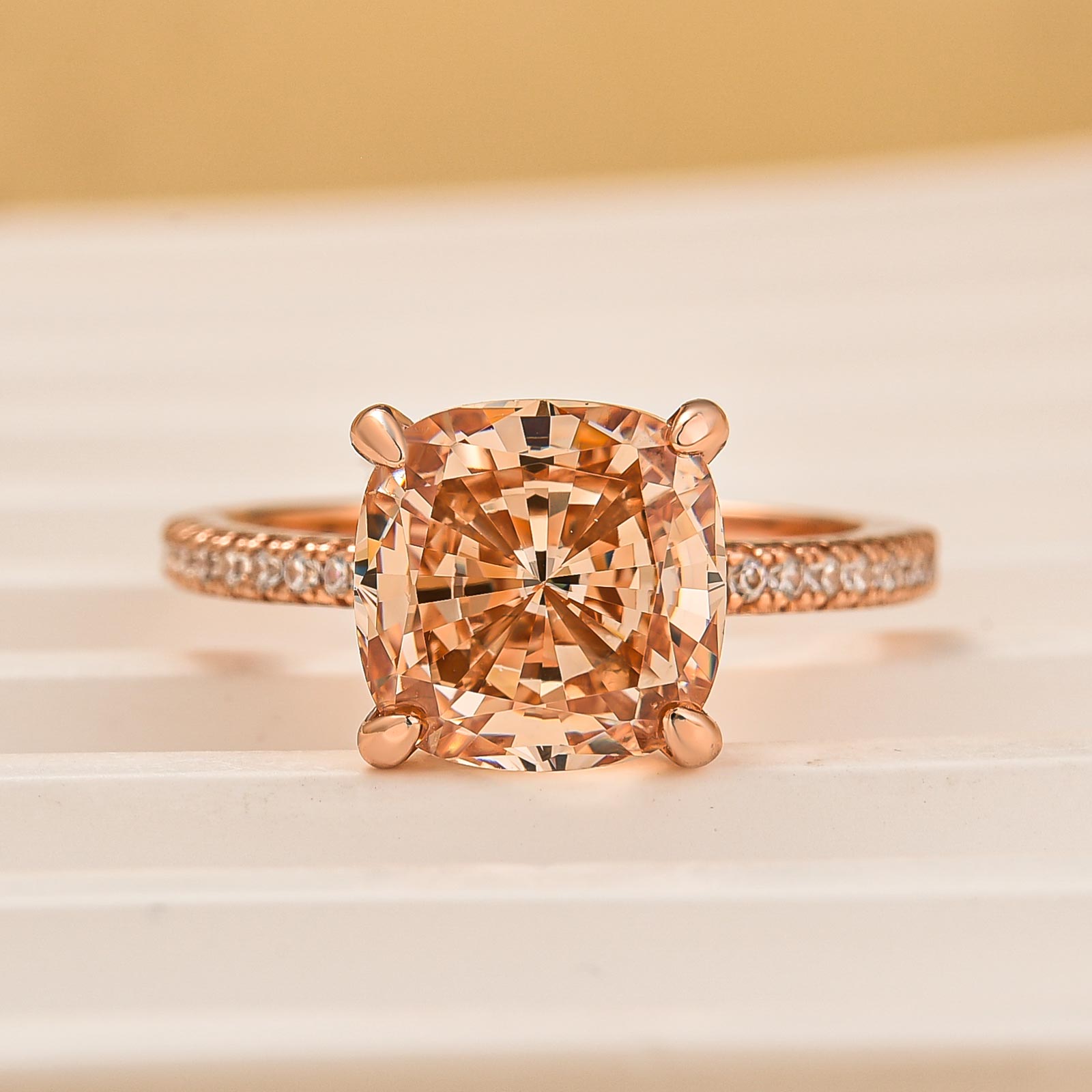Louily 3.5Ct Rose Gold Solitaire Cushion Cut Engagement Ring with Double Hidden Halo