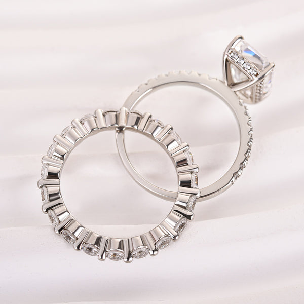 Louily Stunning Radiant Cut Wedding Ring Set In Sterling Silver
