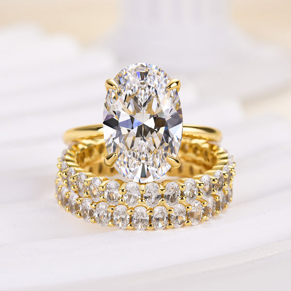 Louily Luxury Yellow Gold Oval Cut 3PC Wedding Ring Set In Sterling Silver