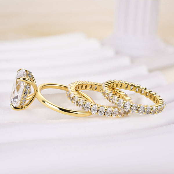 Louily Luxury Yellow Gold Oval Cut 3PC Wedding Ring Set In Sterling Silver