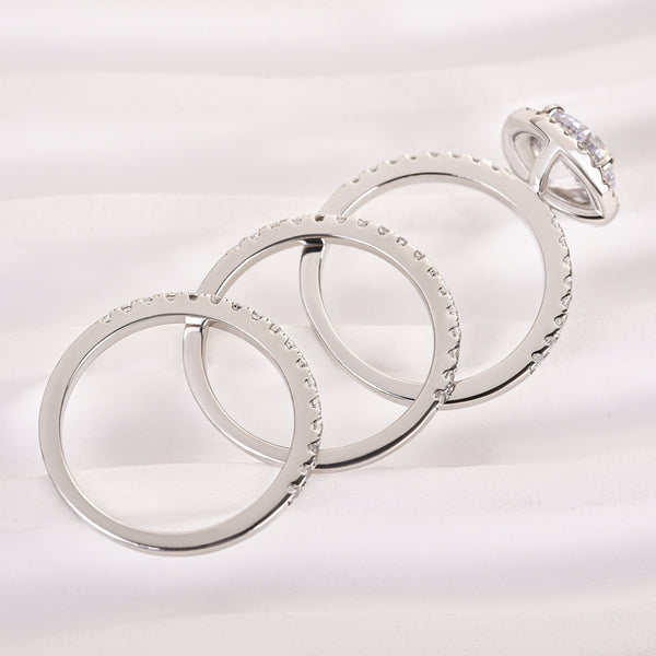 Louily Classic Round Cut Halo 3-Pieces Wedding Set In Sterling Silver