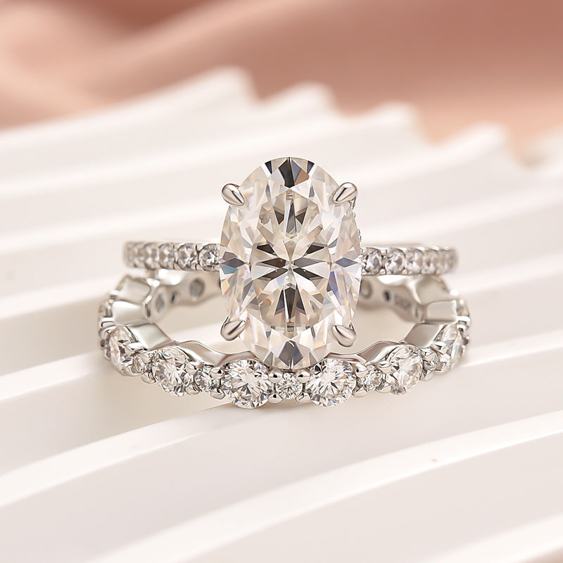 2PC Moissanite 4.0Ct Oval Cut Engagement Ring With Round Cut Wedding Band Wedding Ring Set