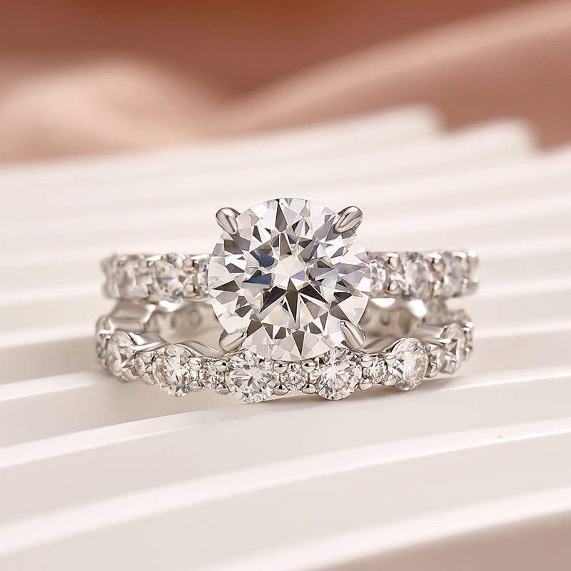 2PC Moissanite 4.0Ct Round Cut Engagement Ring With Round Cut Wedding Band Wedding Ring Set