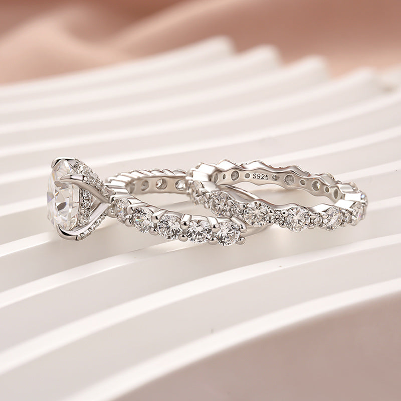 2PC Moissanite 4.0Ct Round Cut Engagement Ring With Round Cut Wedding Band Wedding Ring Set