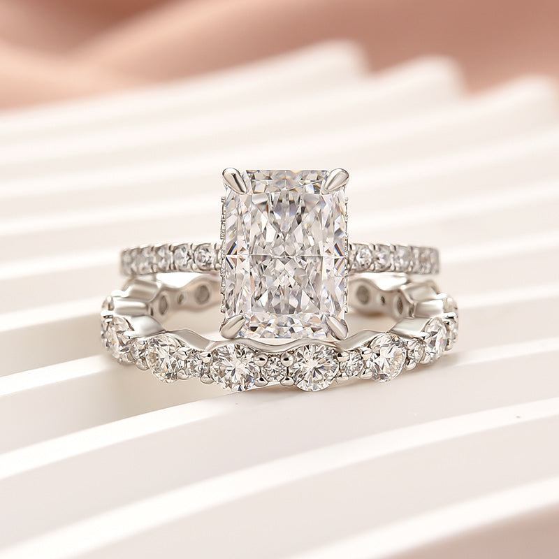 2PC Moissanite 3.5Ct Radiant Cut Engagement Ring With Round Cut Wedding Band Wedding Ring Set