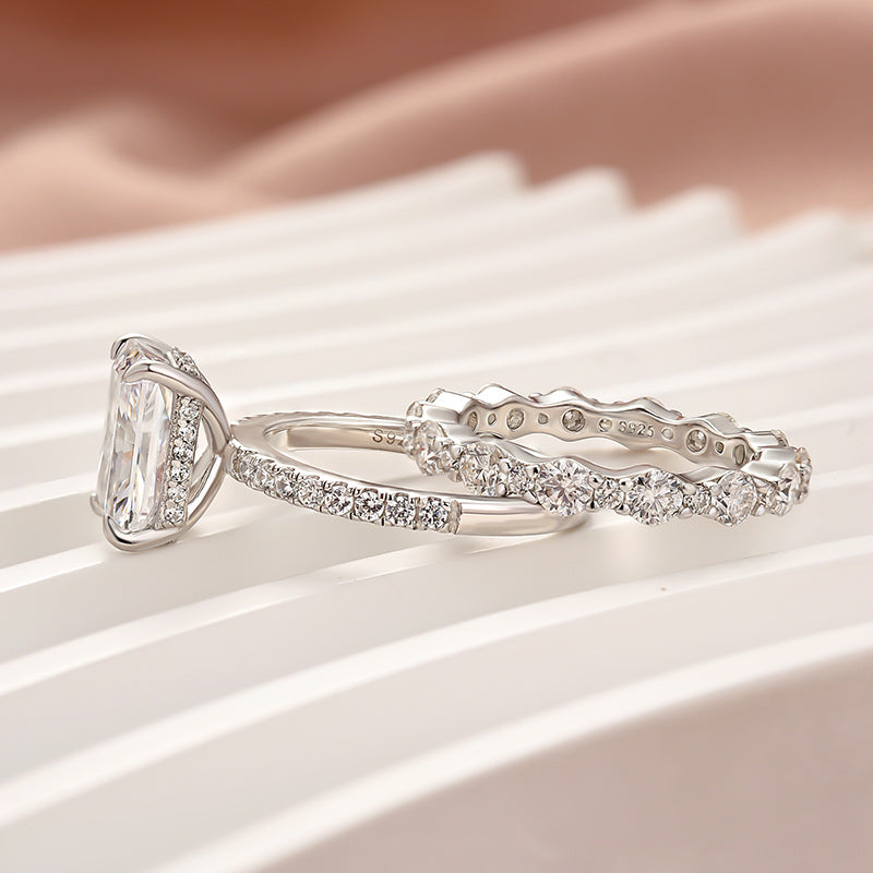 2PC Moissanite 3.5Ct Radiant Cut Engagement Ring With Round Cut Wedding Band Wedding Ring Set