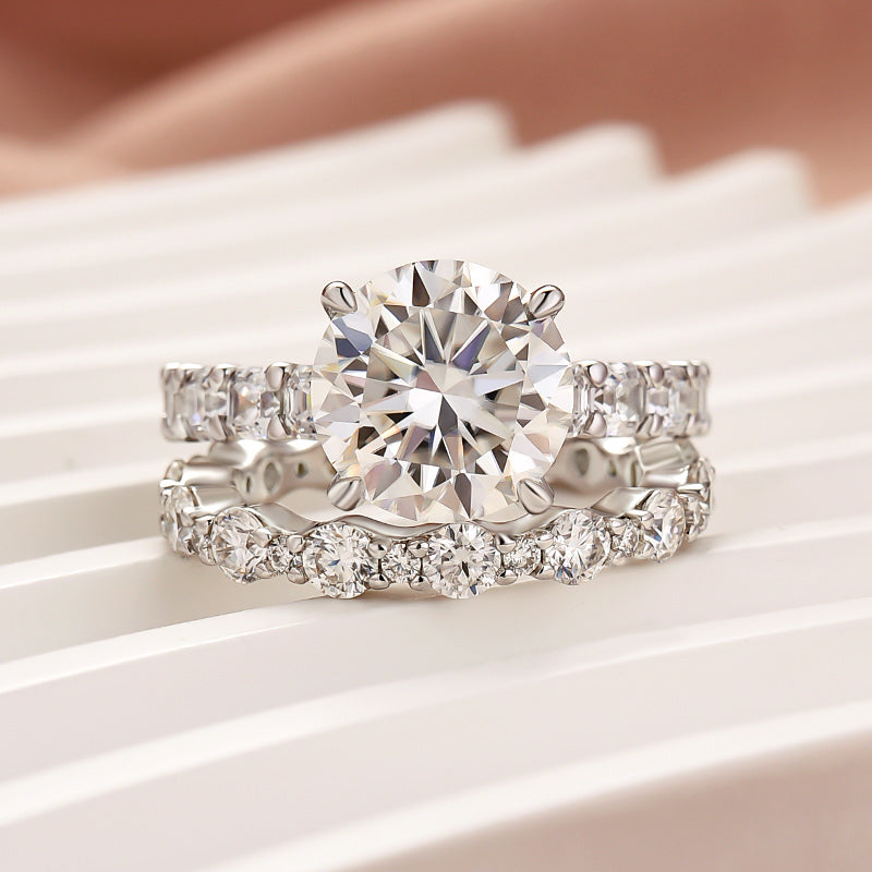 2PC Moissanite 2.0Ct Round Cut Engagement Ring With Round Cut Wedding Band Wedding Ring Set