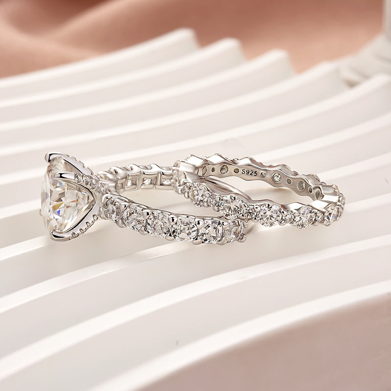 2PC Moissanite 2.0Ct Round Cut Engagement Ring With Round Cut Wedding Band Wedding Ring Set