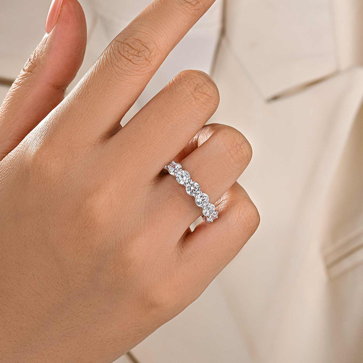Louily Classic Eternity Round Cut Women's Wedding Band In Sterling Silver