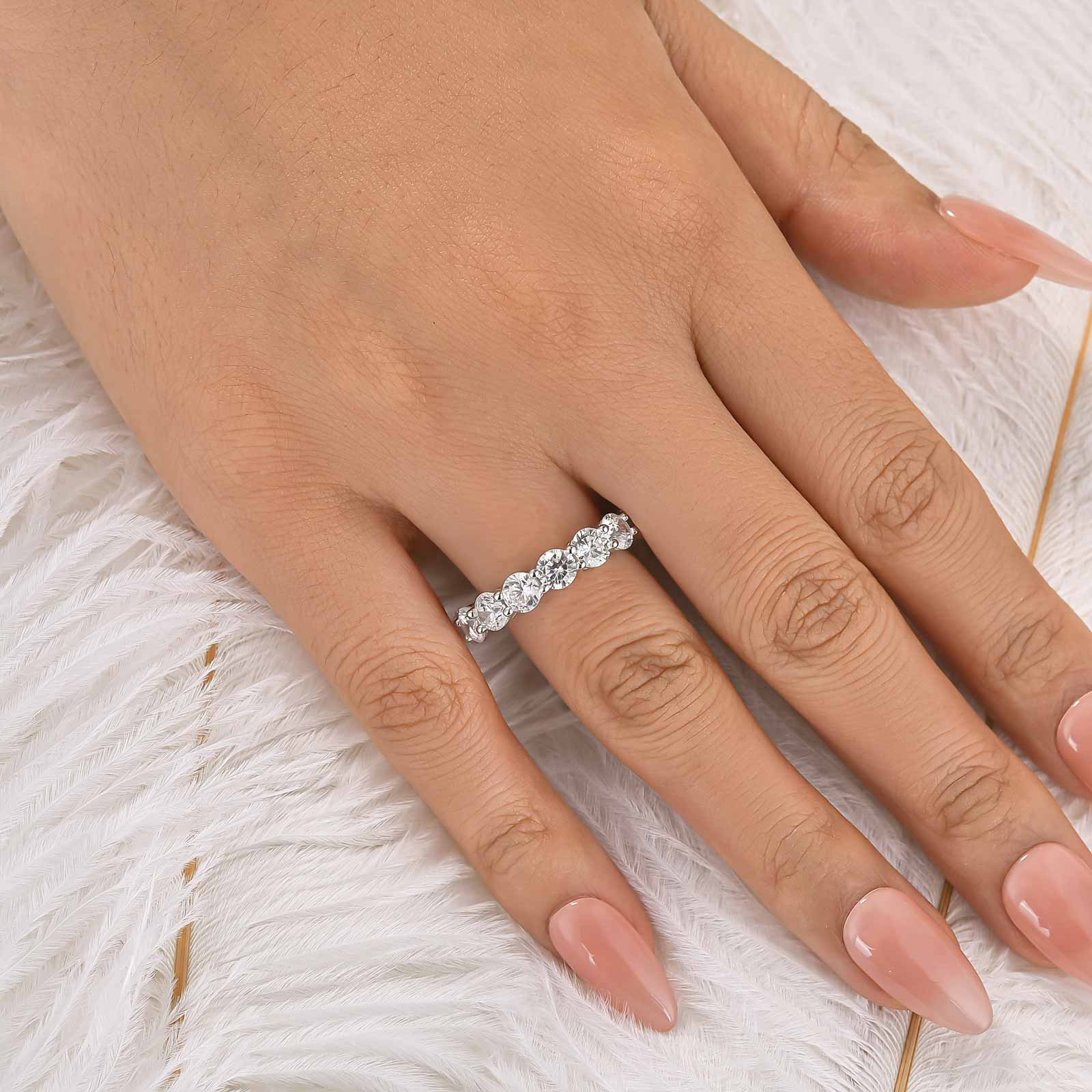 Louily Classic Eternity Round Cut Women's Wedding Band In Sterling Silver
