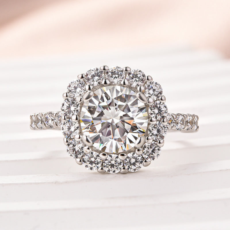 Louily Classic Moissanite 2.0 Carat Halo Round Cut Promise Ring - louilyjewelry