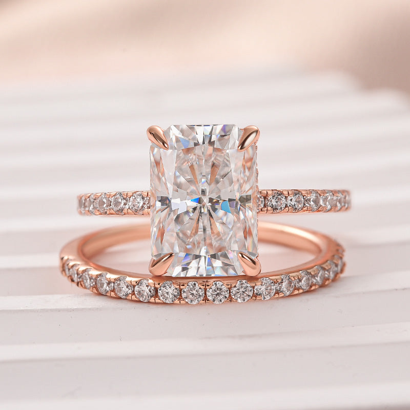 S925 3.5 Carat Radiant Cut Wedding Ring Set In Sterling Silver Holiday Ring Gift For Women