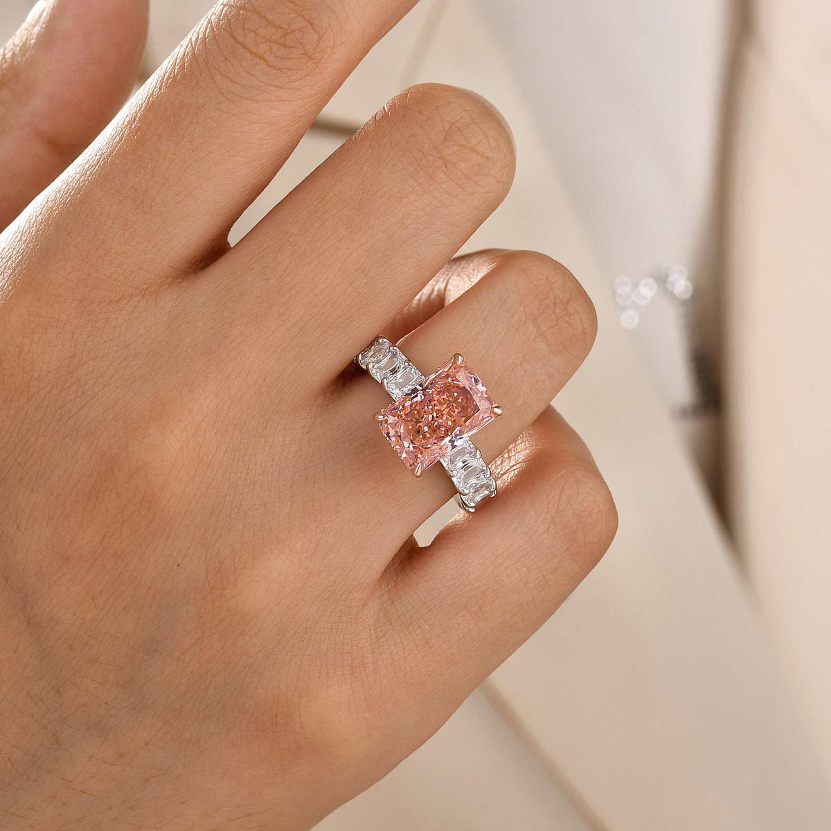 Hidden Halo 5.0Ct Radiant Cut Padparadscha Two-Tone Engagement Ring