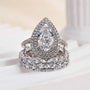 Louily Eternity Double Halo Pear Cut 3PC Wedding Set In Sterling Silver - louilyjewelry