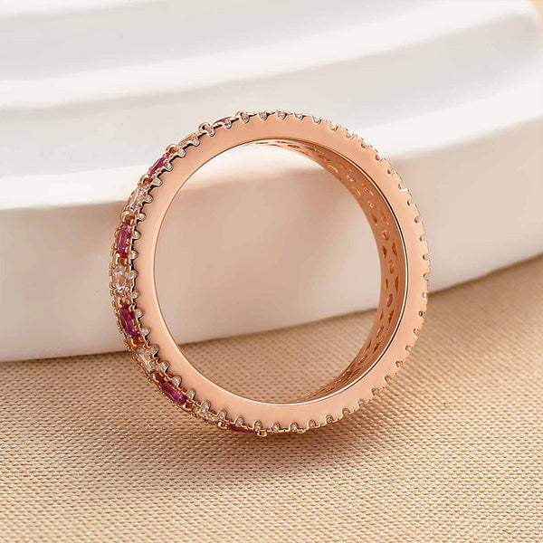 Louily Precious Rose Gold Pink and White Stone Wide Wedding Band