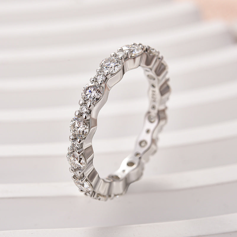 Louily Lovely Moissanite Round Cut Women's Wedding Band In Sterling Silver - louilyjewelry