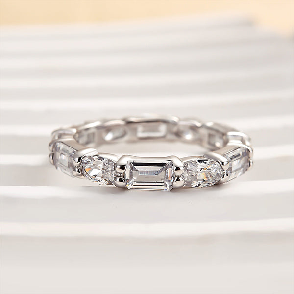 Louily Chic Emerald Cut & Oval Cut Eternity Wedding Band for Women