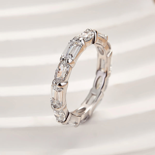 Louily Halo Emerald Cut Engagement Ring In Sterling Silver