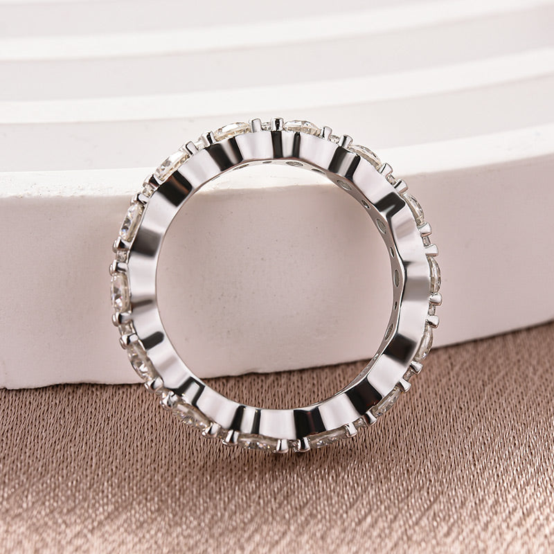 Louily Lovely Moissanite Round Cut Women's Wedding Band In Sterling Silver - louilyjewelry