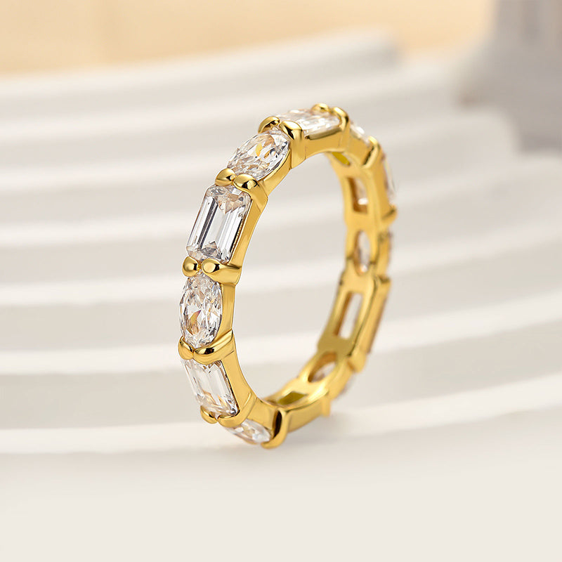 Louily Chic Emerald Cut & Oval Cut Eternity Wedding Band for Women - louilyjewelry