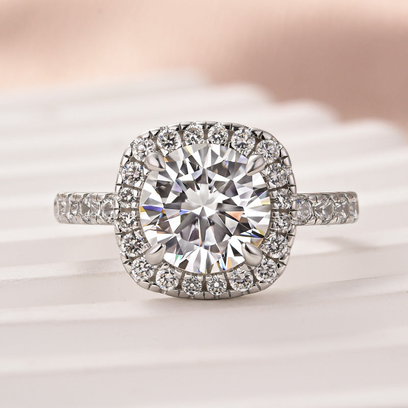 Louily Moissanite 2.0 Ct Halo Round Cut White Gold Promise Ring - louilyjewelry