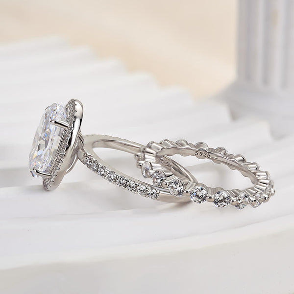 Louily Exquisite Halo Oval Cut Wedding Set For Women In Sterling Silver