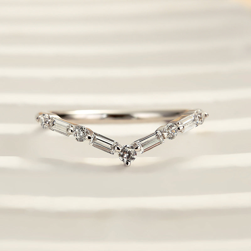 Louily Exclusive V-shaped Design Half Eternity Wedding Band - louilyjewelry