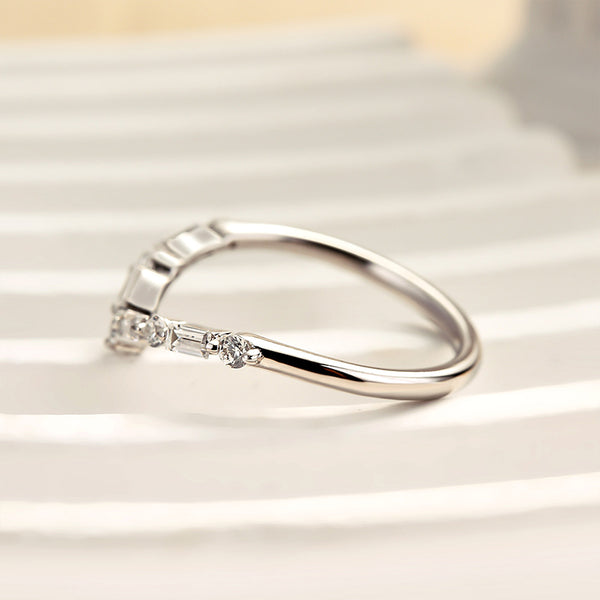 Louily Exclusive V-shaped Design Half Eternity Wedding Band