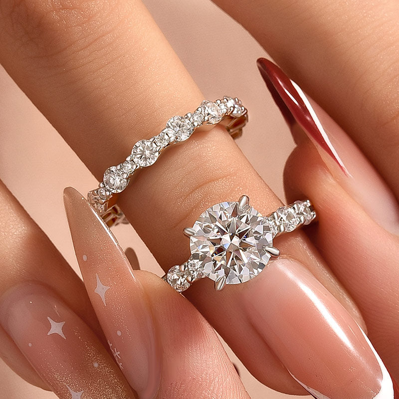 2PC Moissanite 4.0Ct Round Cut Engagement Ring With Round Cut Wedding Band Wedding Ring Set