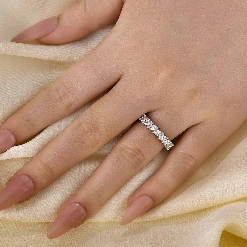 Marquise Cut Half Wedding Band In Sterling Silver - louilyjewelry