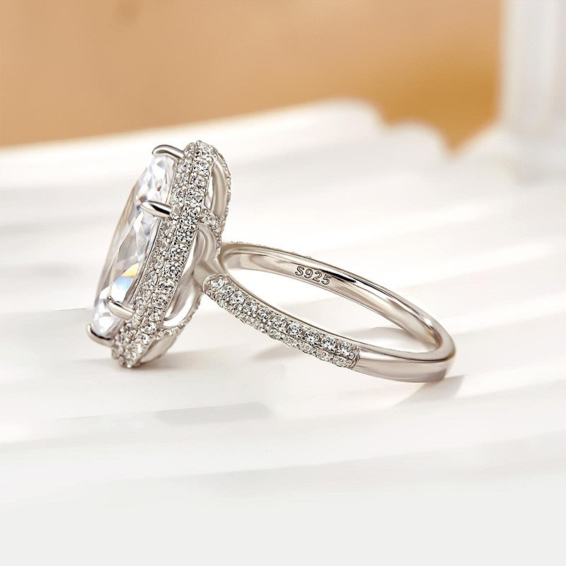 Unique 3.0Ct Halo Marquise Cut Engagement Ring In Sterling Silver - louilyjewelry