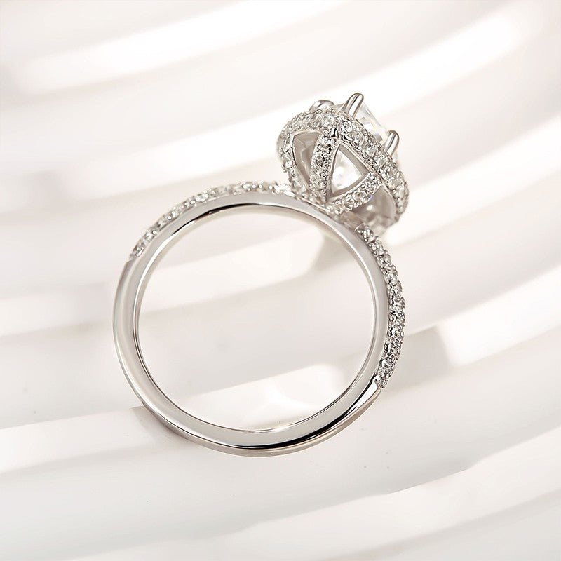Unique 3.0Ct Halo Marquise Cut Engagement Ring In Sterling Silver - louilyjewelry