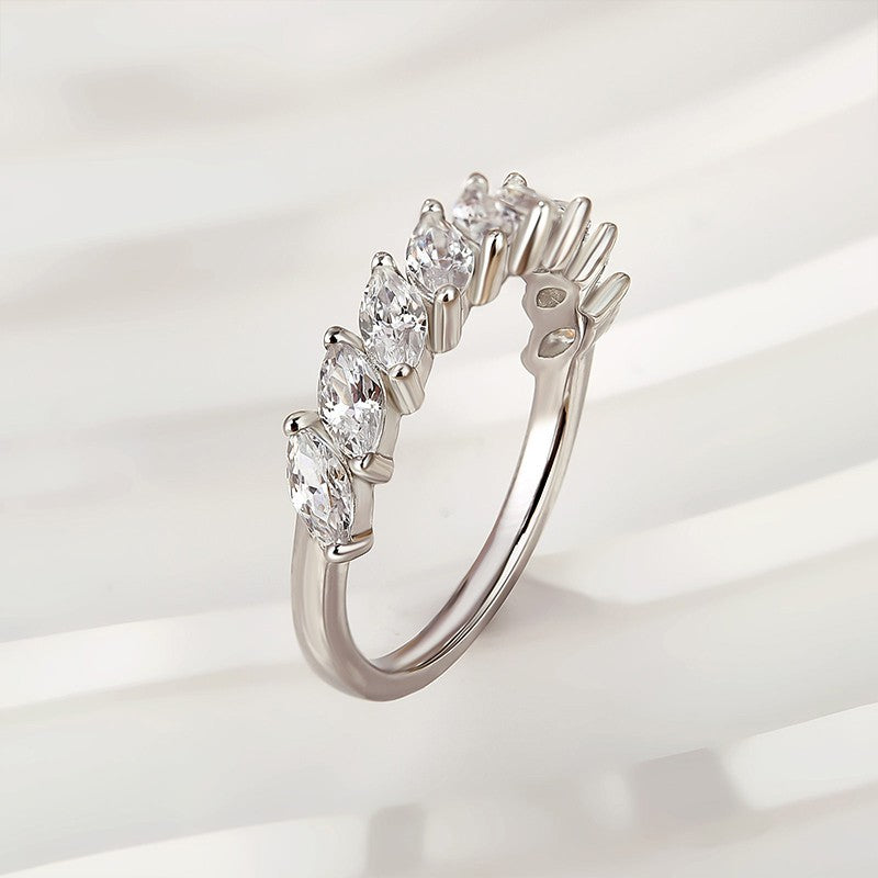 Marquise Cut Half Wedding Band In Sterling Silver - louilyjewelry