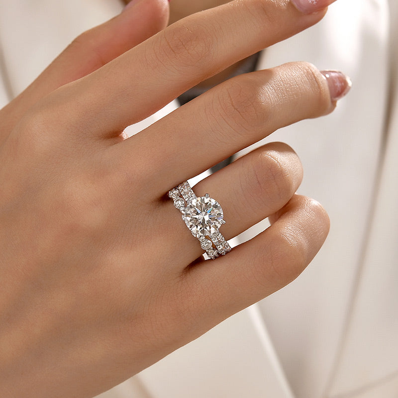 2PC Moissanite 2.0Ct Round Cut Engagement Ring With Round Cut Wedding Band Wedding Ring Set