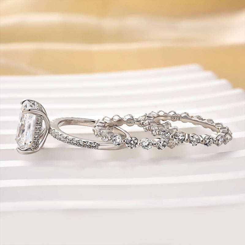 Louily Stunning Radiant Cut 3PC Wedding Ring Set In Sterling Silver - louilyjewelry