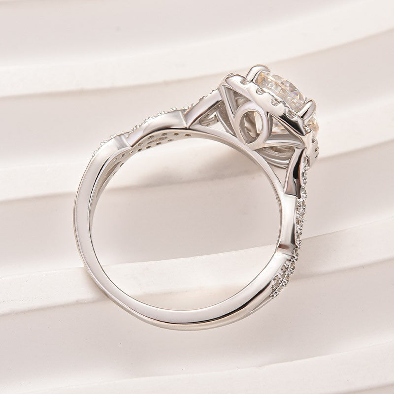 Moissanite 2.0 Ct Halo Round Cut Twist White Gold Engagement Ring - louilyjewelry