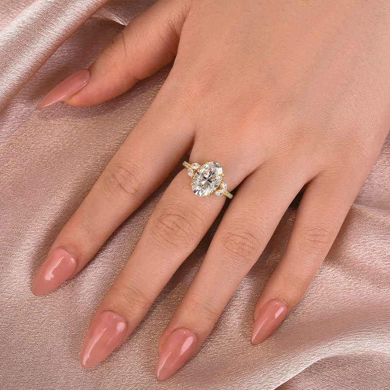 Louily Moissanite 4.0 Ct Oval and Angled Marquise Five Stone Engagement Ring - louilyjewelry