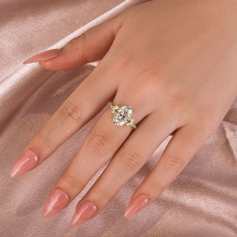 Louily Moissanite 4.0 Ct Oval and Angled Marquise Five Stone Engagement Ring - louilyjewelry
