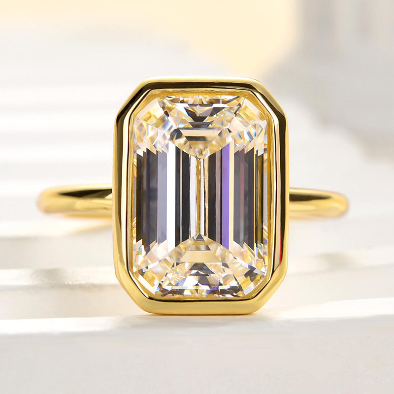 Louily Unique Yellow Gold Emerald Cut Bezel Engagement Ring In Sterling Silver - louilyjewelry